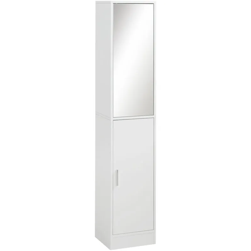 Kleankin - Tall Mirrored Bathroom Cabinet with Adjustable Shelf White