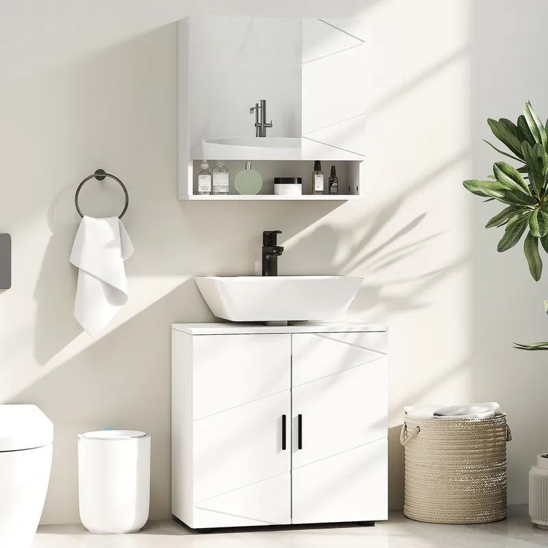 Kleankin Under Sink Cabinet with Double Doors & Shelf 60 x 30 x 60 cm White White 60 x 30 x 60 cm