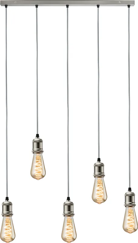 Knightsbridge Lighting Knightsbridge Calla - 230V E27 Vintage 5 Light Bar Pendant - Brushed Chrome - CALVI5BBC