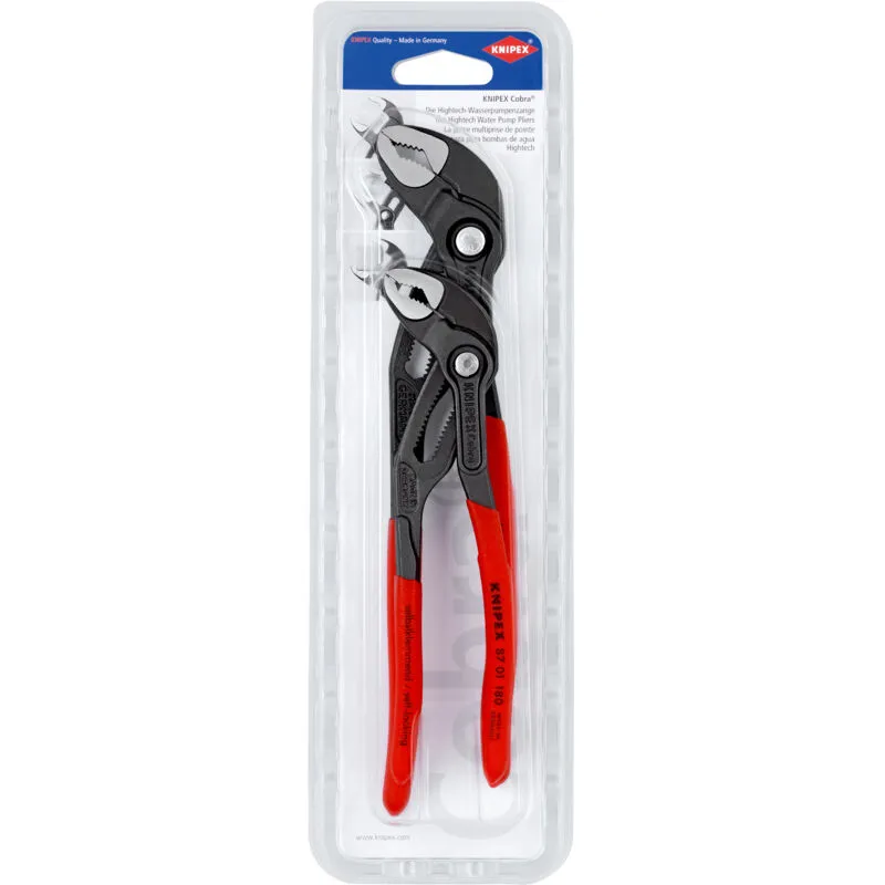 Knipex Cobra Water Pump Pliers 2 Piece Set (180Mm & 250Mm) in Red Red