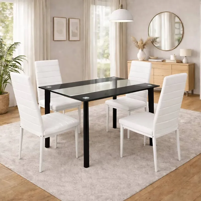 Kosy Koala Black Clear Glass 4 Faux Leather padded White Chairs Dining Furniture White