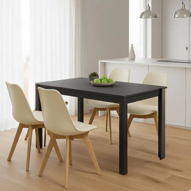 Kosy Koala Dark Grey Dining Table Set with 4 Cream Dining Chairs Cream
