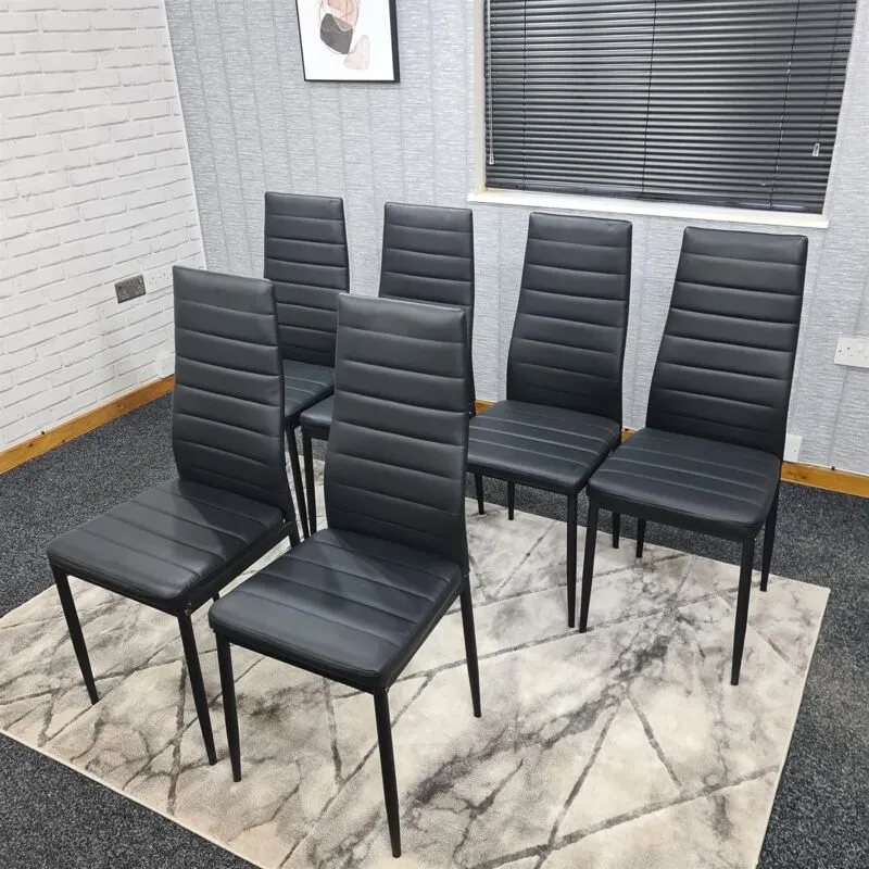 Kosy Koala Dining Chairs Set of 6 Black Leather Kitchen Chairs - Black