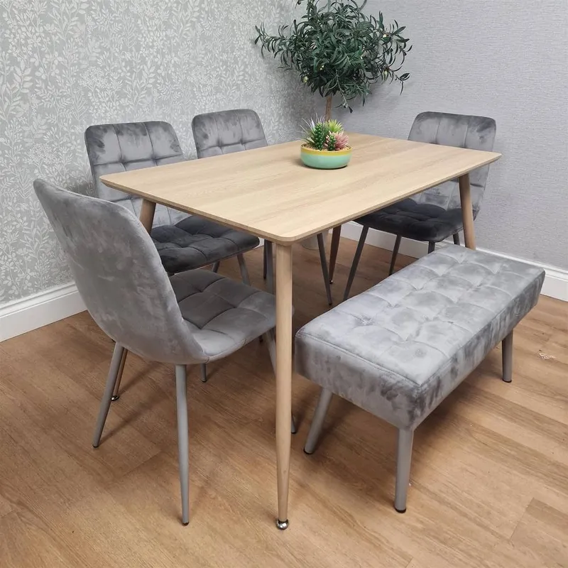 Kosy Koala Unisex Dining Set w/ 4 Grey Velvet Dining Chair & 1 Grey Velvet Bench Grey One Size female