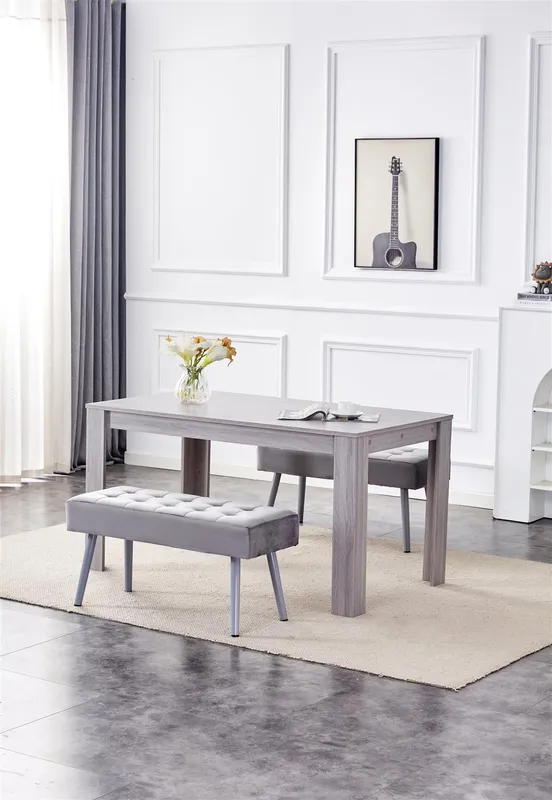 Kosy Koala Dining Table & 2 Benches 2 Grey Velvet Benches Wood Table Dining Set Furniture Grey