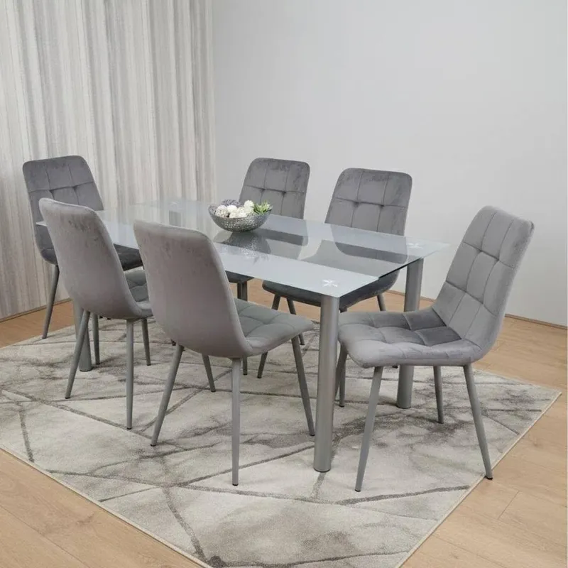 Kosy Koala Dining Table & 6 Chairs Modern Grey Table With 6 Chairs - Grey