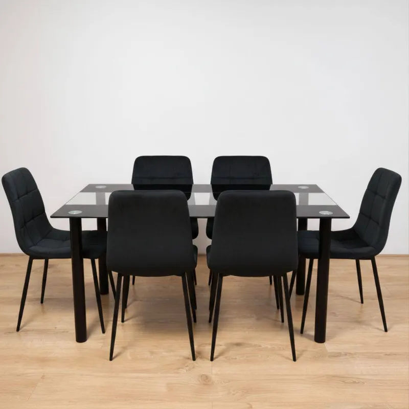 Kosy Koala Dining Table & 6 Chairs Table With 6 Black Chairs Dining Furniture - Black
