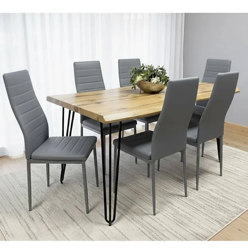 Kosy Koala Unisex Dining Table Set w/ 6 Grey Faux Leather Chairs Grey female