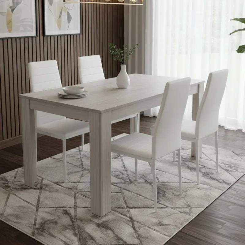 Kosy Koala Dining Table With 4 White Faux Leather Dining Chairs in Grey Grey