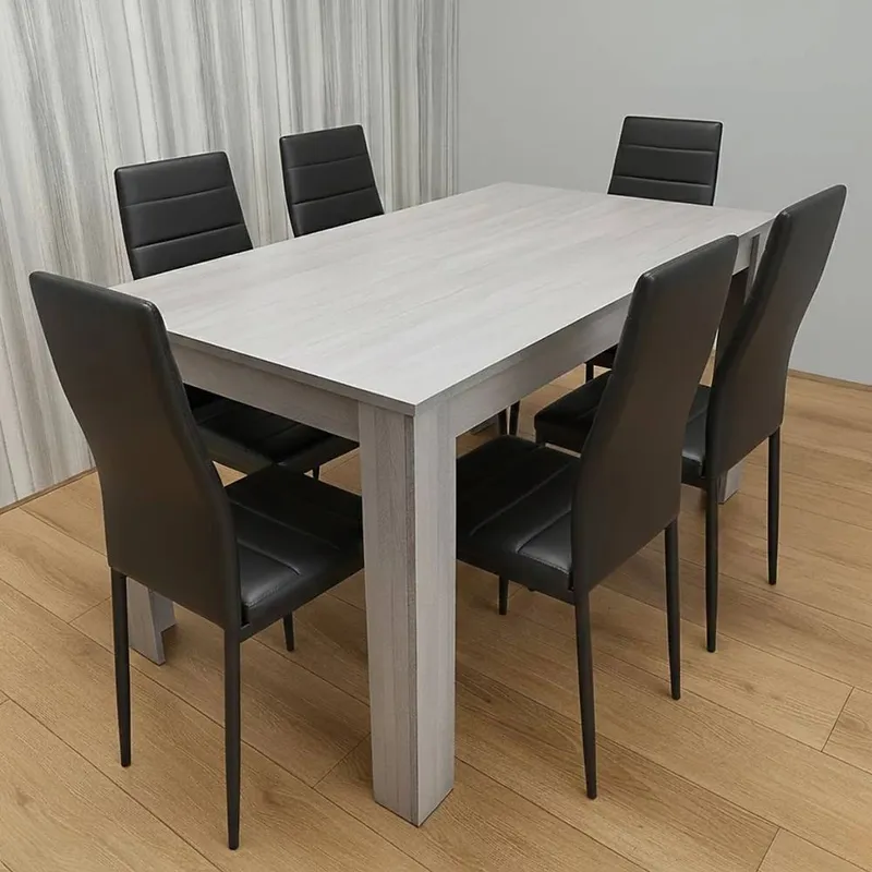 Kosy Koala Unisex Dining Table w/ 6 Chairs Grey Dining Set w/ 6 Black Chairs Black female