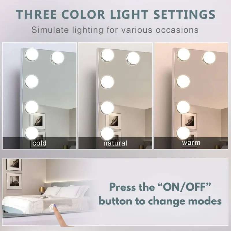 Kosy Koala Dressing Table Set with Bulb Lights 3-Way Mirror, Drawers & Stool - White & Gold - Hollywood Style White