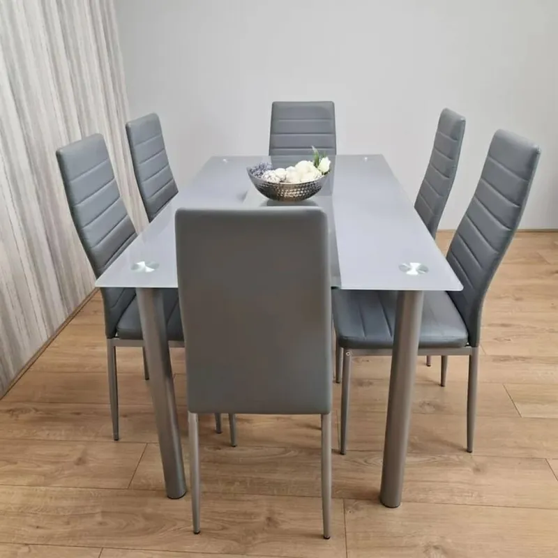 Kosy Koala Grey Glass Dining Table Set with 6 Chairs Dining Furniture Grey