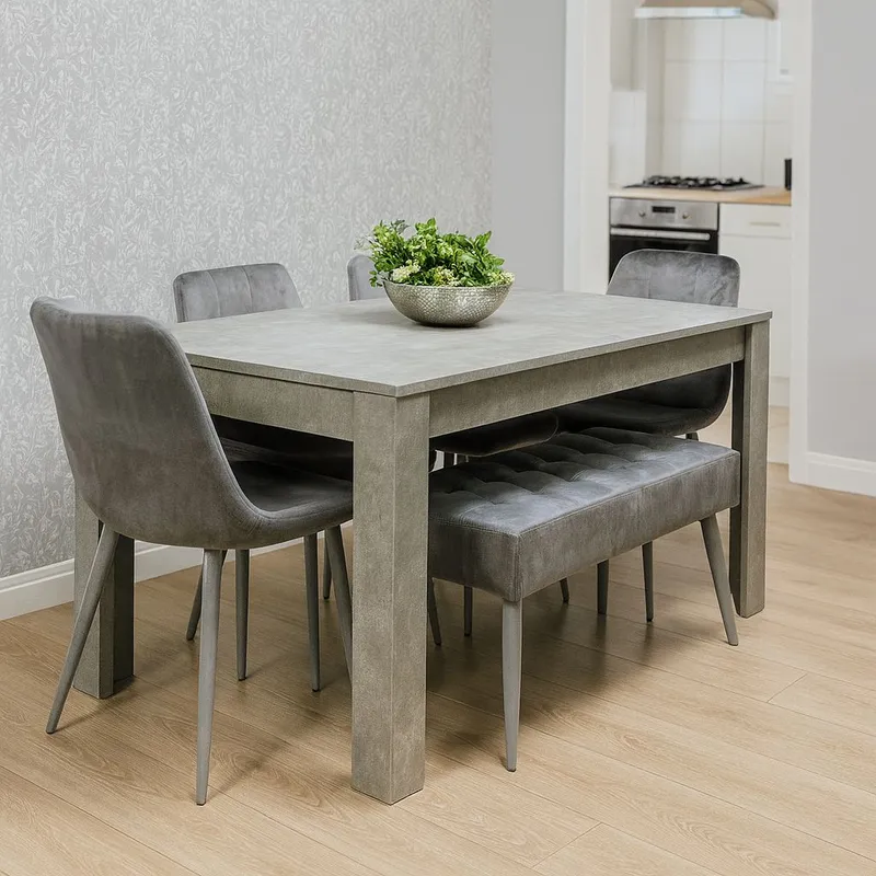 Kosy Koala Unisex Grey Wooden Dining Table Set w/ 4 Grey Chairs & 1 Bench Grey female