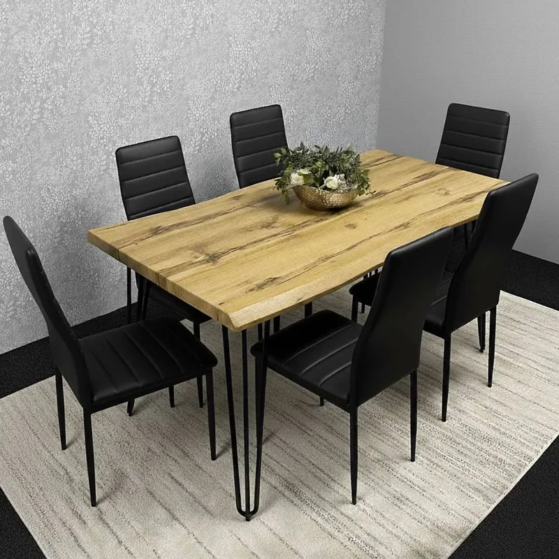 Kosy Koala Modern Dining Table Set & 6 Black Faux Leather Chairs Black