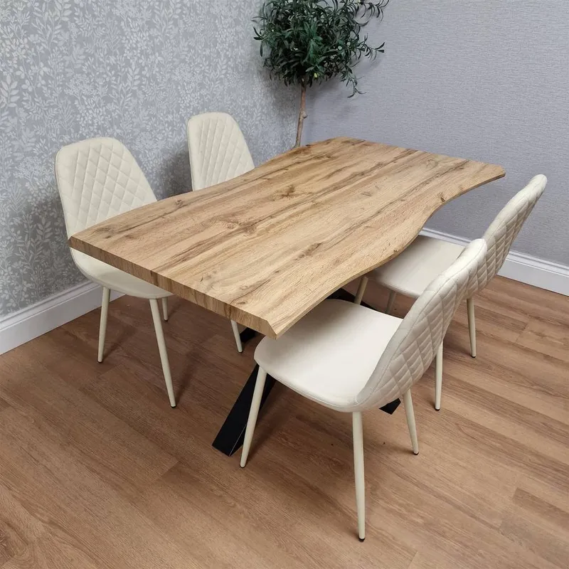 Kosy Koala Modern Dining Table with 4 Gem pattern Cream Faux Leather Cream