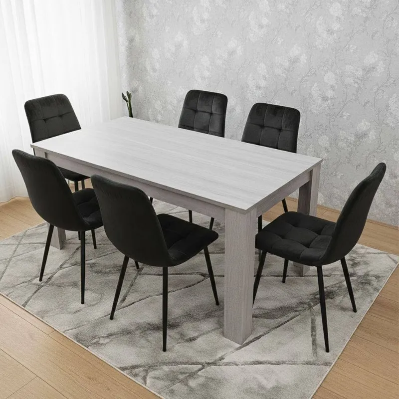 Kosy Koala Unisex Modern Grey Dining Table Set w/ 6 black Velvet Chairs Black female