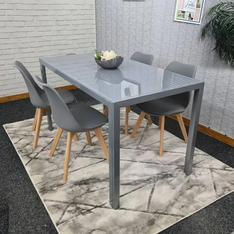 Kosy Koala Unisex Modern Grey Glass Dining Table Set w/ 4 Grey Dining Chairs Size: 120cm x 70cm Grey 120cm x 70cm female