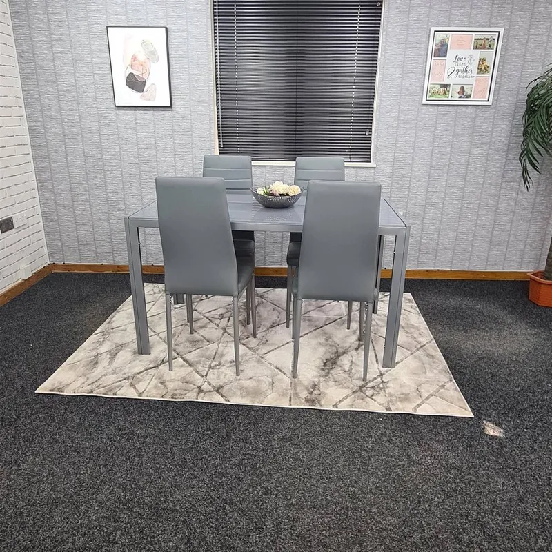 Kosy Koala Modern Grey Table With 4 Grey Faux Leather Chairs - Grey