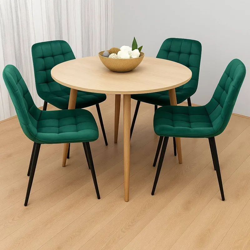 Kosy Koala Unisex Modern Round Dining Table Set w/ 4 Green Velvet Chairs Green female