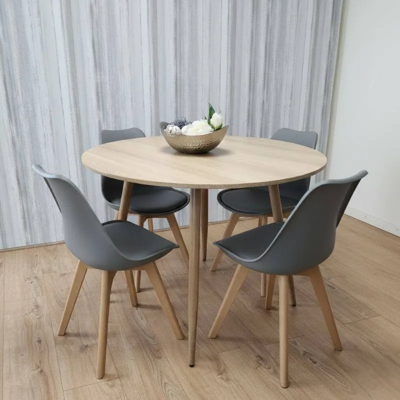 Kosy Koala Modern Round Dining Table Set With 4 Grey Plastic Chairs - Grey