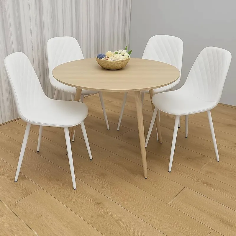 Kosy Koala Modern Round Dining Table With 4 White Faux Leather Chairs - White