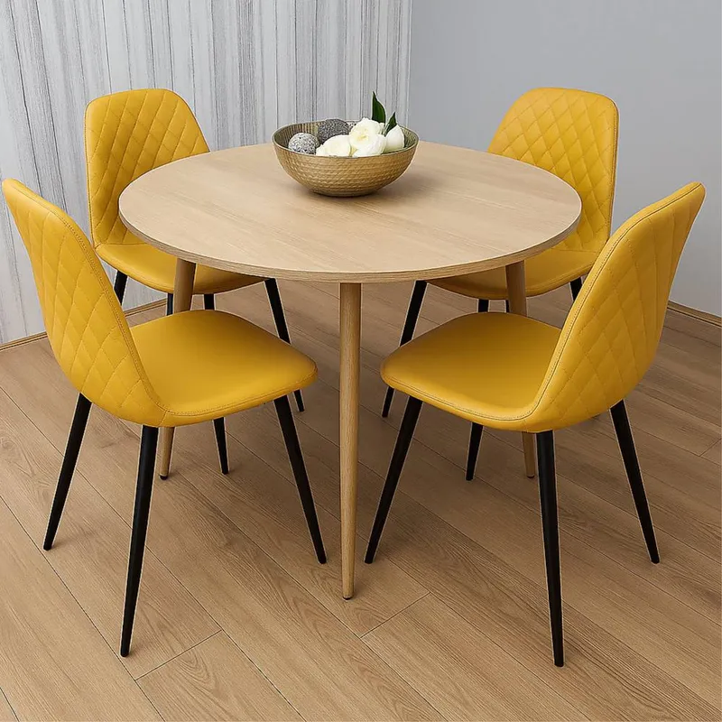 Kosy Koala Modern Round Table Set With 4 Mustard Faux Leather Chairs - Mustard