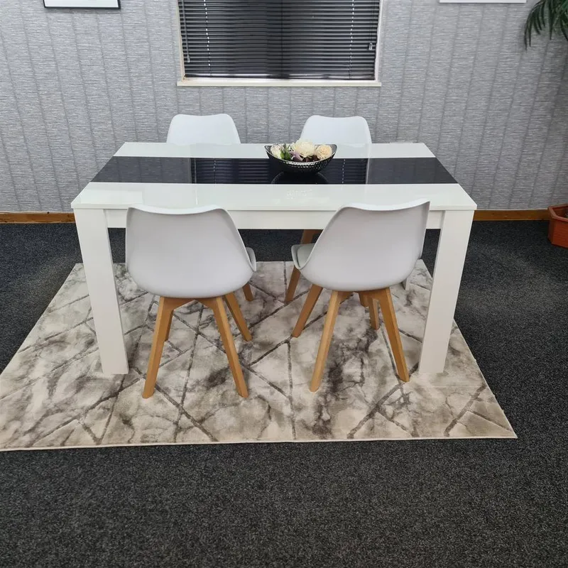 Kosy Koala Modern White & Black Dining Table Set With 4 White Chairs Multicolor