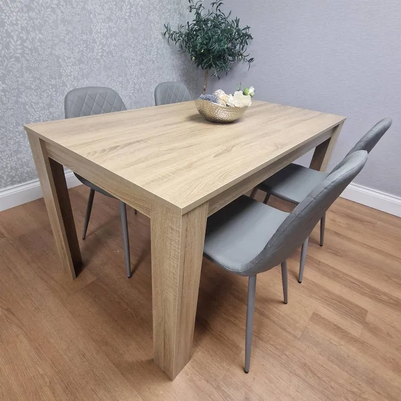 Kosy Koala Oak Effect table with 4 Grey Faux Leather Gem Chairs in Light Oak Light Oak
