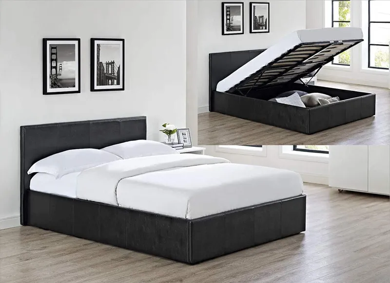Kosy Koala Ottoman Storage Black Faux Leather Bed Side Lift 3ft Single Bed Frame - Black