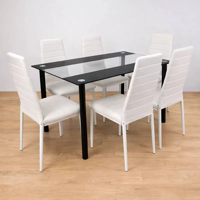 Kosy Koala Black Clear Glass 4 Faux Leather padded White Chairs White