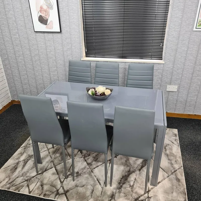 Kosy Koala Unisex Glass Dining Table & 6 Chairs Kitchen Dining Table & Chairs set 6 in Grey Grey One Size female