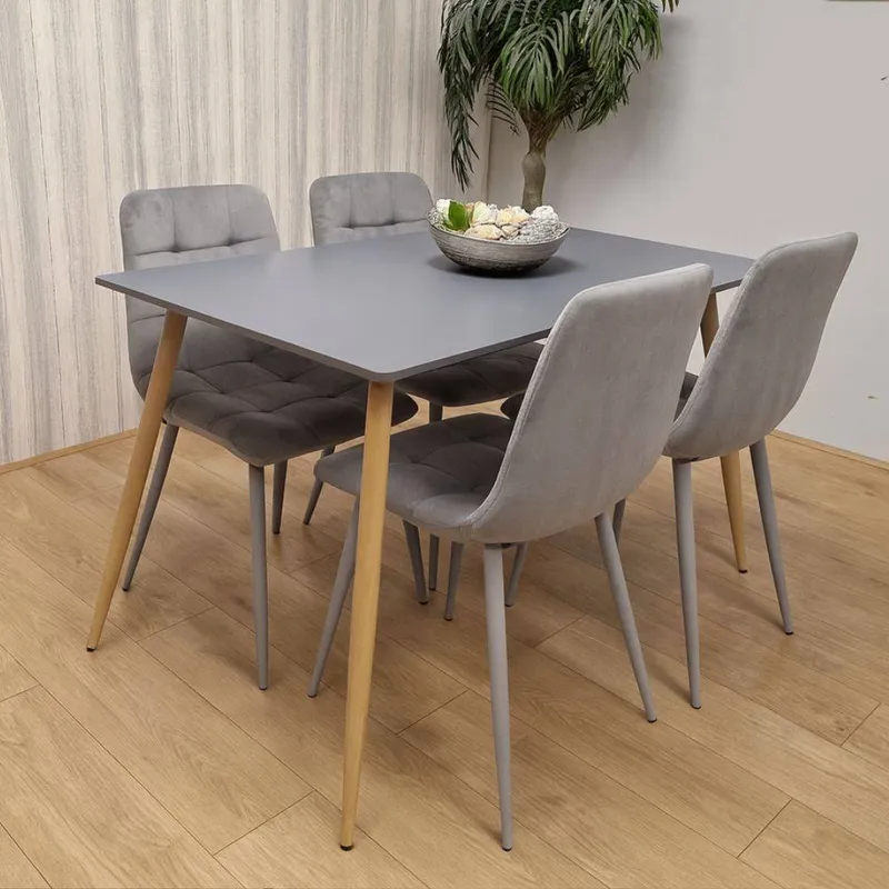 Kosy Koala Modern Rectangle Dark Grey Dining Table Set With 4 Grey Velvet Chairs Grey