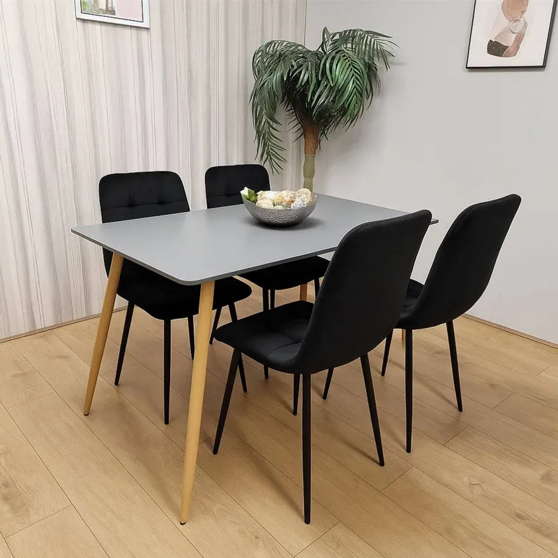 Kosy Koala Modern Rectangle Dining Table Set With 4 Velvet Chairs in Black - Black