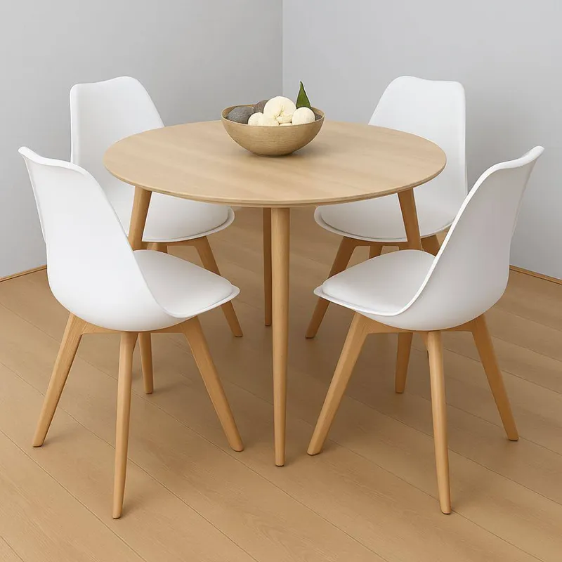 Kosy Koala Modern Round Dining Table Set With 4 White Plastic Chairs - White