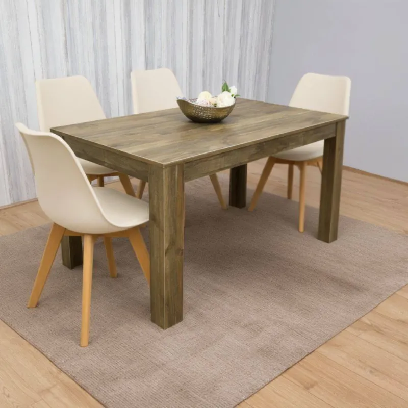 Kosy Koala Unisex Modern Rustic Effect Dining Table w/ 4 Cream Plastic Chairs Cream female