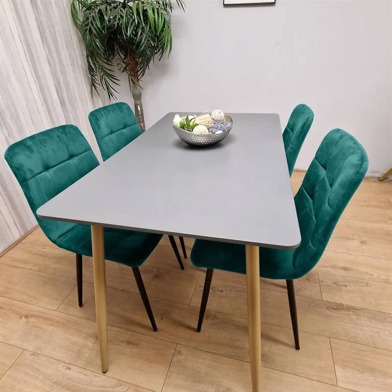 Kosy Koala Wooden Grey Dining Set with 4 Green Velvet Chairs - Green - Size: One Size