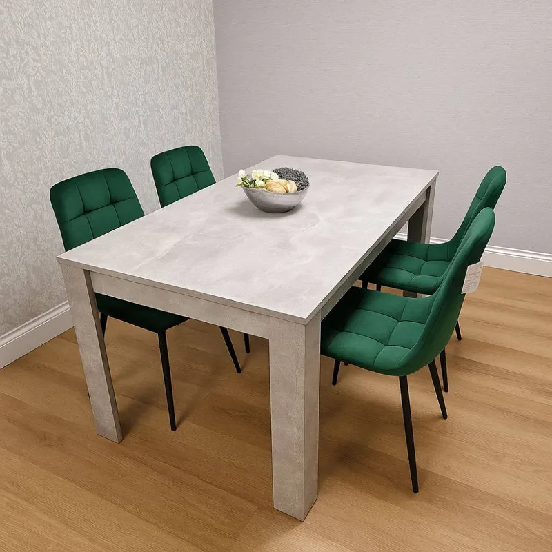Kosy Koala Wooden Grey Dining Table Set with 4 Green Velvet Chairs Green