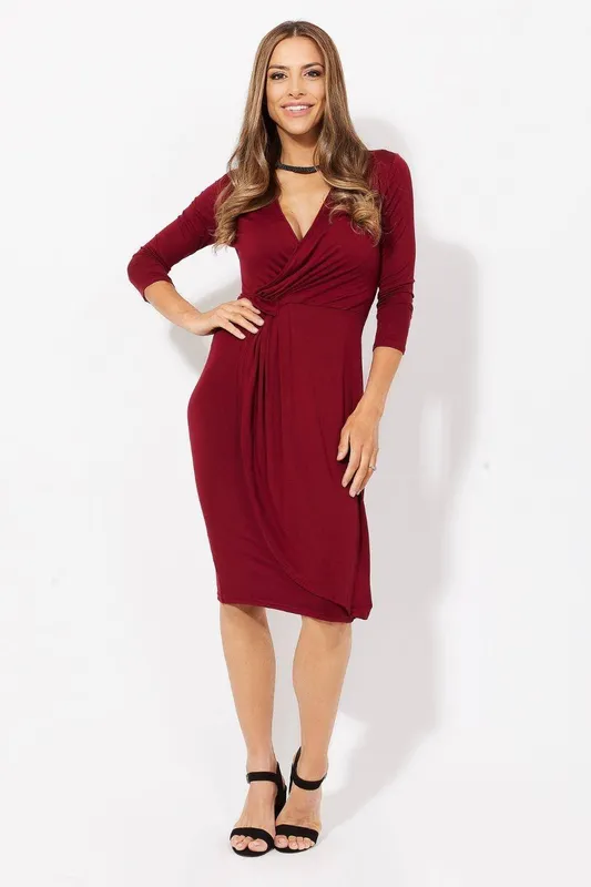 Krisp Women's Cross Over Jersey Midi Dress in Red Size: 20 - Red