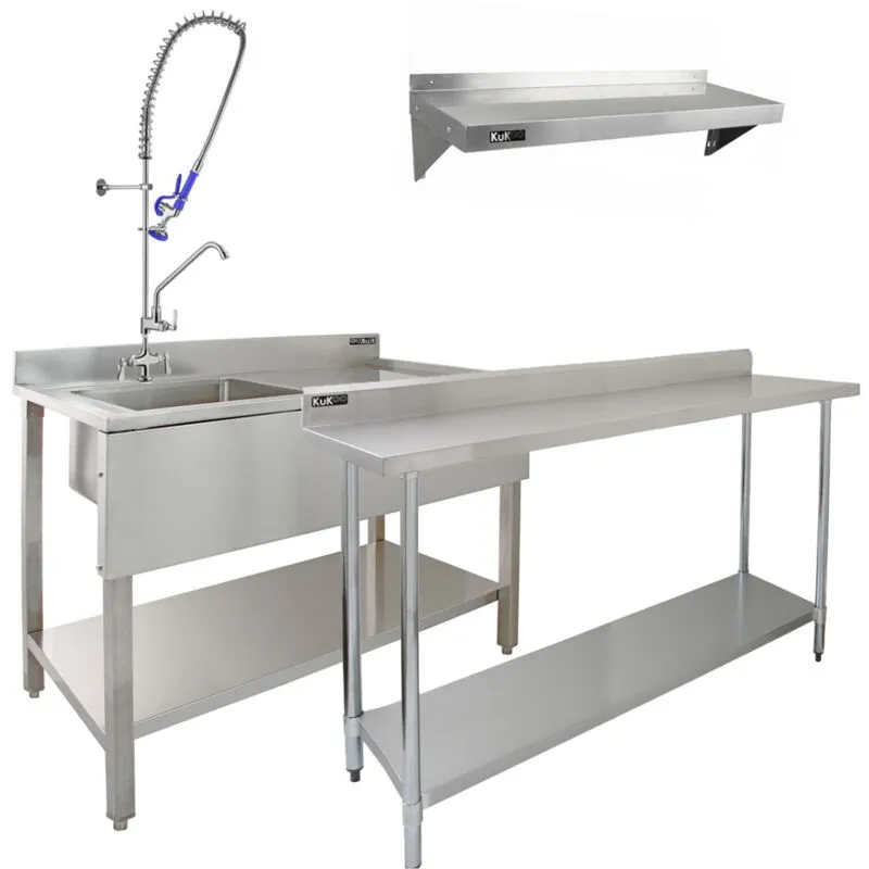 Kukoo - Commercial Sink With Pre-Rinse Tap, 6ft Stainless Steel