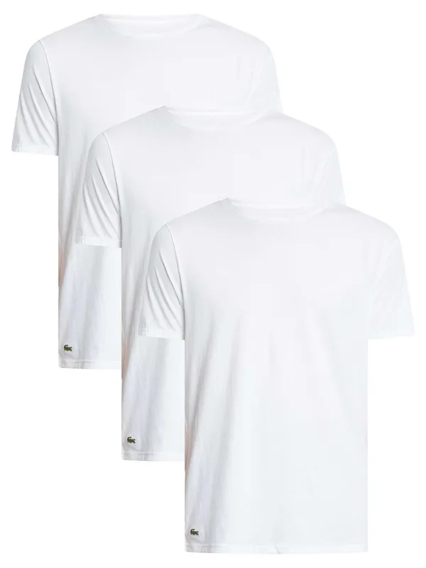 Men's Lacoste 3 Pack Lounge Cotton T-Shirts White/White/White - Size: 38