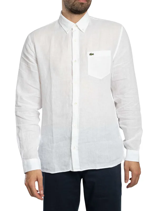 Lacoste Regular Fit Linen Shirt - White