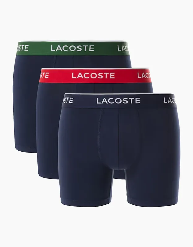 Lacoste 3 Pack Boxer Briefs - Black (Green/Red/Black)