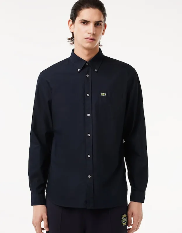 Men's Lacoste Men's Regular Fit Cotton Oxford Shirt - Black - Size: 15 - 40