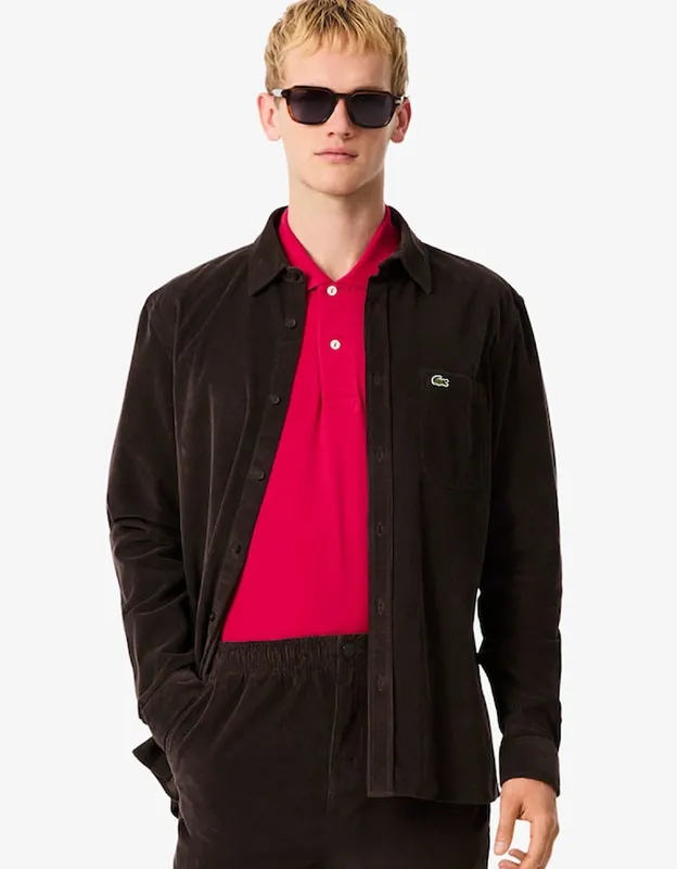 Men's Lacoste Regular Fit Velour Shirt - Black - Size: 38/Regular