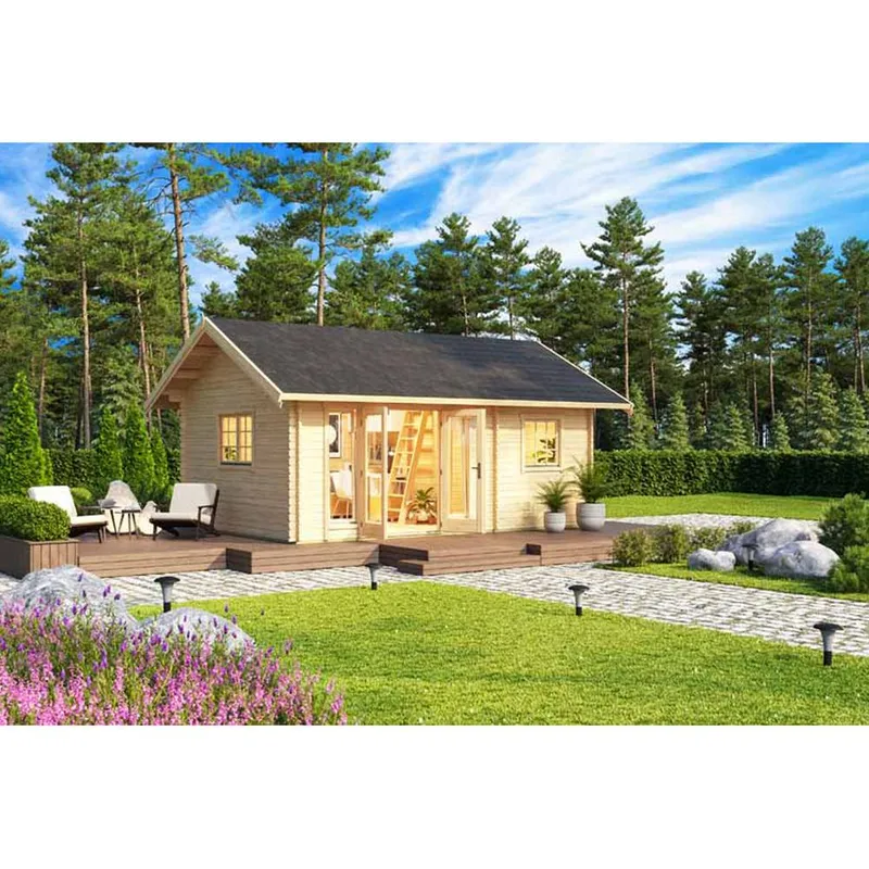 Lasita Maja Ltd Caroline 2 + Window set 1-Log Cabin - L675xW489.9xH330.6 cm in Brown Brown