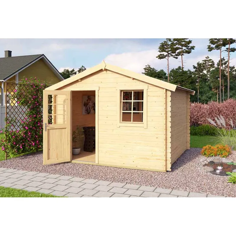 Lasita Maja Ltd Wels 3-Log Cabin, Garden Room, Home Office - L339.8xW320xH245.1 cm in Light Oak Light Oak