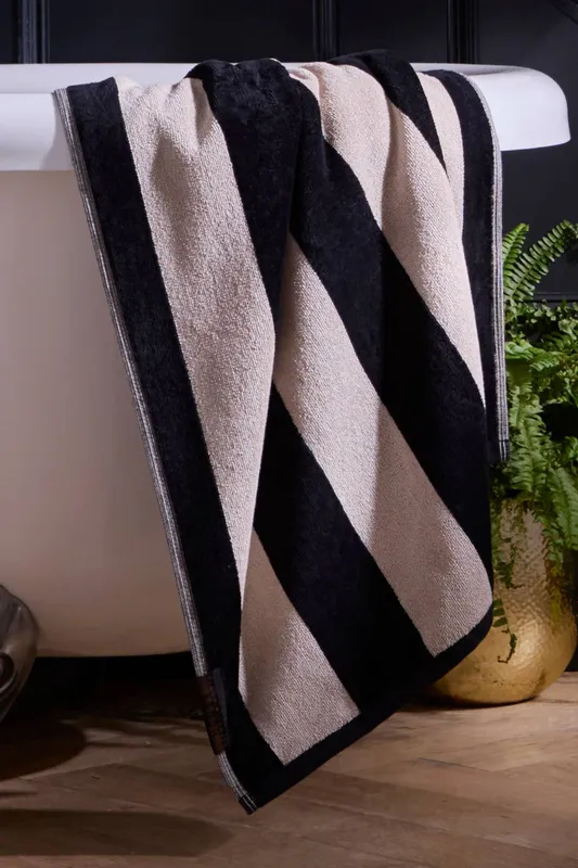 Laurence Llewelyn-Bowen 'Festivo Stripe' 100% Cotton Towel in Black Black
