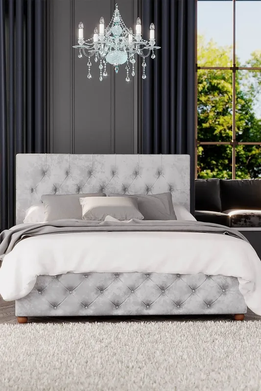 Laurence Llewelyn-Bowen Luna Ottoman Storage Bed in Mirazzi Velvet Fabric, Custom Made in Silver Size: Super King Silver Super King