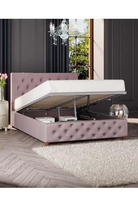 Laurence Llewelyn-Bowen Luna Ottoman Storage Bed in Plush Velvet Fabric, Custom Made in Rose Size: Single - Rose
