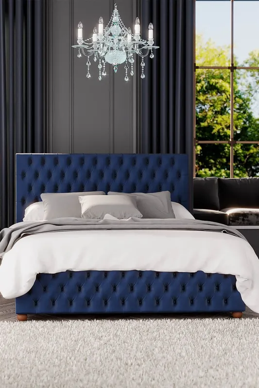 Laurence Llewelyn-Bowen Upholstered Ottoman Bed Navy Kingsize (5')